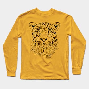 Majestic leopard with Flowers Long Sleeve T-Shirt